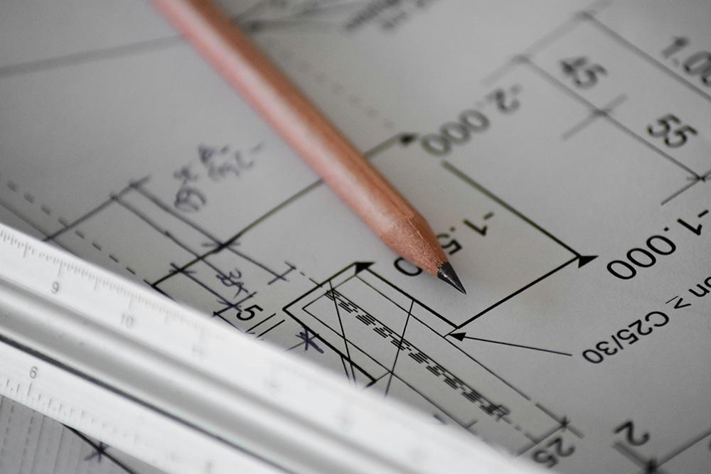 blue print with pencil